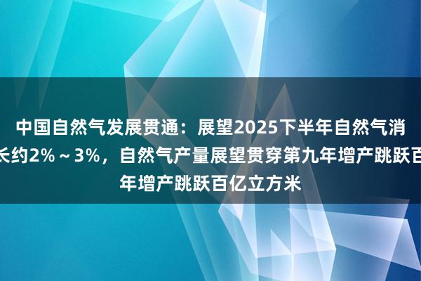 中国自然气发展贯通：展望2025下半年自然气消耗同比增长约2%～3%，自然气产量展望贯穿第九年增产跳跃百亿立方米